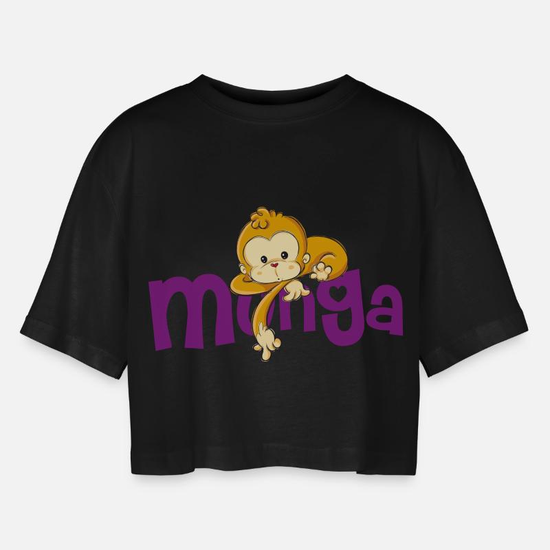 Munga - Frauen Oversized Cropped T-Shirt - Schwarz