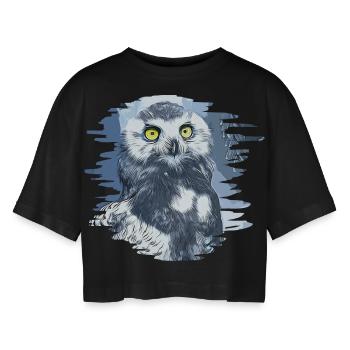 gxp snowy owl vector art - Women’s Oversized Cropped T-Shirt - black - Front - AI Model Female 172 light (172cm)