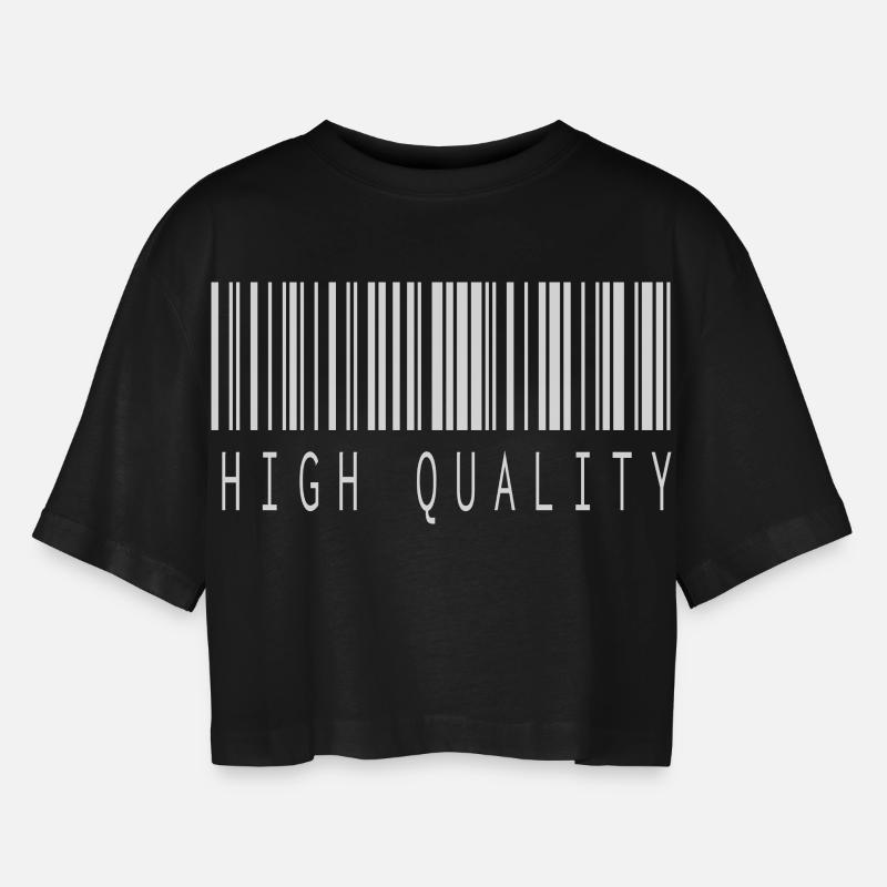 HIGH QUALITY BARCODE WHITE - Women’s Oversized Cropped T-Shirt - black