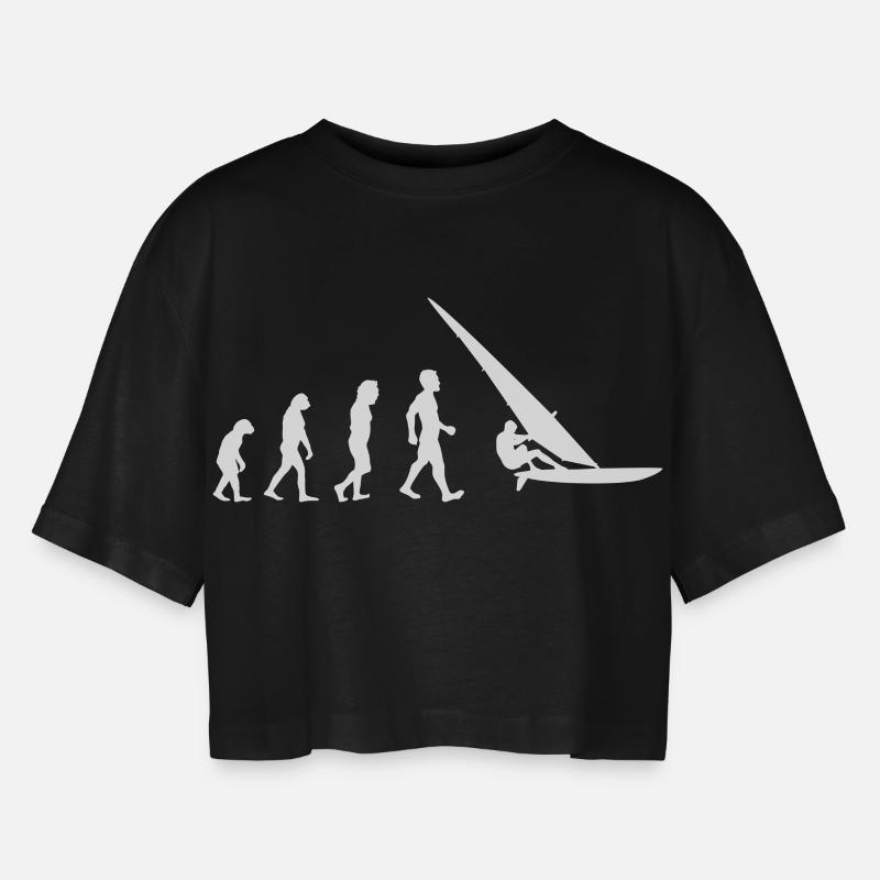 Evolution windsurfer gift windsurfing surfer - Women’s Oversized Cropped T-Shirt - black