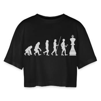 Evolution Geschenk Schach shirt Schachfiguren - Frauen Oversized Cropped T-Shirt - Schwarz - Vorne - AI Model Female 172 light (172cm)