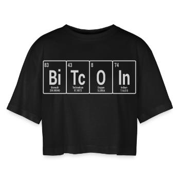 Funny Bitcoin Periodic Table T-shirt - Women’s Oversized Cropped T-Shirt - black - Front - AI Model Female 172 light (172cm)