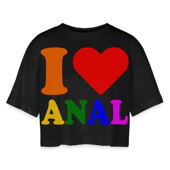 I love anal - Women’s Oversized Cropped T-Shirt - black - Front - AI Model Female 172 light (172cm)