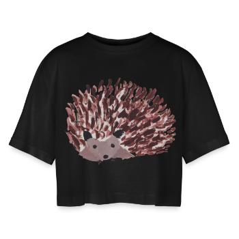 Hedgehog - Women’s Oversized Cropped T-Shirt - black - Front - AI Model Female 172 light (172cm)