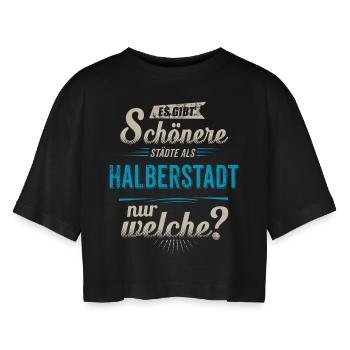 Heimat Stadt - Halberstadt - blau retro - - Frauen Oversized Cropped T-Shirt - Schwarz - Vorne - AI Model Female 172 light (172cm)