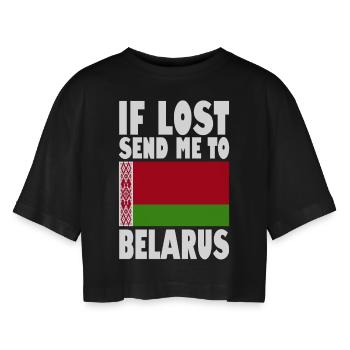 Slogan du drapeau de la Biélorussie - T-shirt court oversize Femme - noir - Devant - AI Model Female 172 light (172cm)