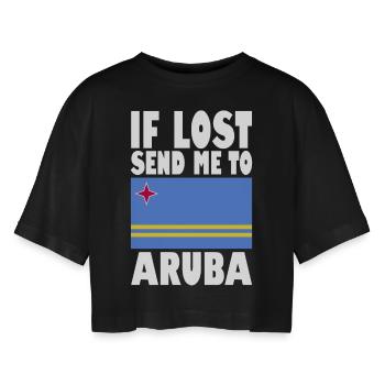 Aruba Flag Saying - Women’s Oversized Cropped T-Shirt - black - Front - AI Model Female 172 light (172cm)