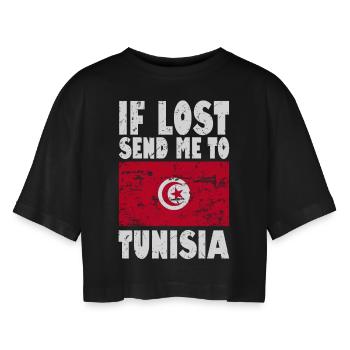 Slogan du drapeau tunisien - T-shirt court oversize Femme - noir - Devant - AI Model Female 172 light (172cm)