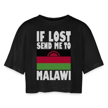 Malawi Flag Saying - Women’s Oversized Cropped T-Shirt - black - Front - AI Model Female 172 light (172cm)
