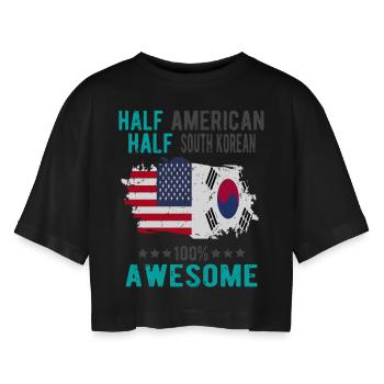 Half American Half South Korean - Women’s Oversized Cropped T-Shirt - black - Front - AI Model Female 172 light (172cm)