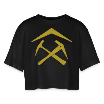 Roofing power: style for professionals - Women’s Oversized Cropped T-Shirt - black - Front - AI Model Female 172 light (172cm)