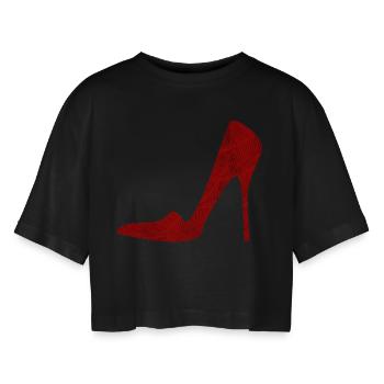 talons hauts rouges / chaussures / Parti / Date / cadeau - T-shirt court oversize Femme - noir - Devant - AI Model Female 172 light (172cm)