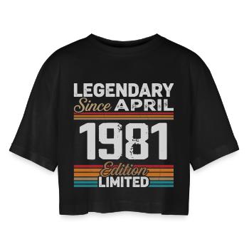April 1981 Retro April 1981 Geburtstagsgeschenk - Frauen Oversized Cropped T-Shirt - Schwarz - Vorne - AI Model Female 172 light (172cm)