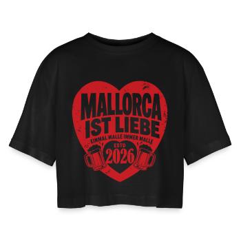 Malle 2026 Mallorca ist Liebe 2026 Edition - Frauen Oversized Cropped T-Shirt - Schwarz - Vorne - AI Model Female 172 light (172cm)