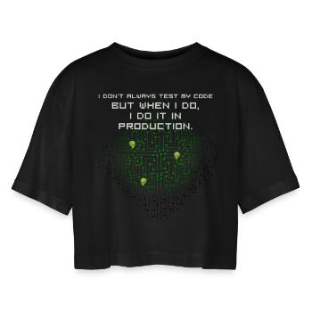 test code nerd grap spruch pc programmeur geek i - Vrouwen oversized cropped T-shirt - zwart - Voor - AI Model Female 172 light (172cm)