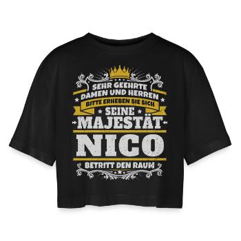 Seine Majestät Nico - Frauen Oversized Cropped T-Shirt - Schwarz - Vorne - AI Model Female 172 light (172cm)