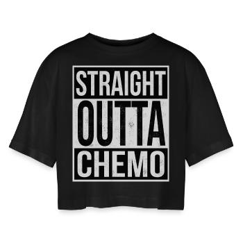 Straight Outta Chemo - Women’s Oversized Cropped T-Shirt - black - Front - AI Model Female 172 light (172cm)