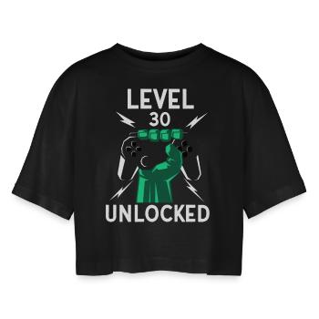 Chemise Débloquée Niveau 30 - T-shirt court oversize Femme - noir - Devant - AI Model Female 172 light (172cm)
