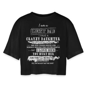 Happy Father Crazy Daughter - Women’s Oversized Cropped T-Shirt - black - Front - AI Model Female 172 light (172cm)