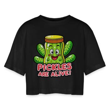 PICKLES ARE ALIVE - Women’s Oversized Cropped T-Shirt - black - Front - AI Model Female 172 light (172cm)