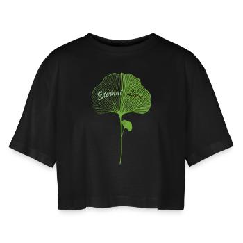 Ginkgo Liebe Ginkgo Love - Frauen Oversized Cropped T-Shirt - Schwarz - Vorne - AI Model Female 172 light (172cm)
