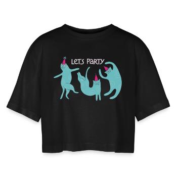 Party Cats Feiern Party Cats Celebration - Frauen Oversized Cropped T-Shirt - Schwarz - Vorne - AI Model Female 172 light (172cm)