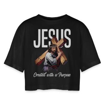 Jésus a créé dans un but précis - T-shirt court oversize Femme - noir - Devant - AI Model Female 172 light (172cm)