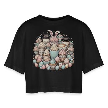 Ostern Kaffee Osterhase Kaffeetrinker - Frauen Oversized Cropped T-Shirt - Schwarz - Vorne - AI Model Female 172 light (172cm)