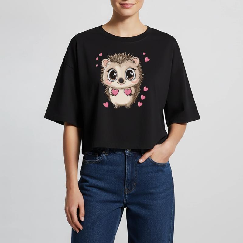 Igel mit Herzen Frauen Oversized Cropped T-Shirt