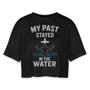 Getauft: Meine Vergangenheit Blieb Im Wasser - Frauen Oversized Cropped T-Shirt - Schwarz - Vorne - AI Model Female 172 light (172cm)