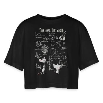 Weltübernahme – Schlauer Mäuse-Masterplan - Frauen Oversized Cropped T-Shirt - Schwarz - Vorne - AI Model Female 172 light (172cm)