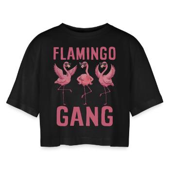 Flamingo Gang - Frauen Oversized Cropped T-Shirt - Schwarz - Vorne - AI Model Female 172 light (172cm)
