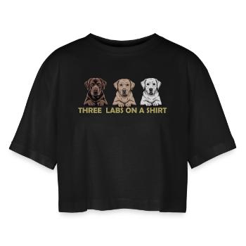 Three Labs on a Shirt – Labrador Retriever Trio - Frauen Oversized Cropped T-Shirt - Schwarz - Vorne - AI Model Female 172 light (172cm)