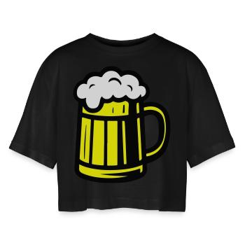 Chope à bière en verre à bière - T-shirt court oversize Femme - noir - Devant - AI Model Female 172 light (172cm)