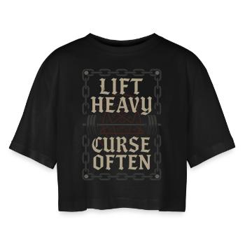 Goth Gym Dark Fitness Alternative Training Gothic - Women’s Oversized Cropped T-Shirt - black - Front - AI Model Female 172 light (172cm)