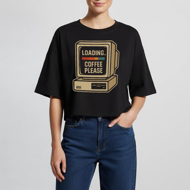 Loading Coffee Please Retro Computer Women’s Oversized Cropped T-Shirt