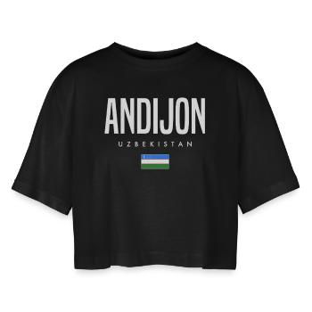 Andijon, Ouzbékistan - T-shirt court oversize Femme - noir - Devant - AI Model Female 172 light (172cm)