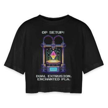 Dual Extrusion Setup | PLA 3D-Druck Kalibrierung - Frauen Oversized Cropped T-Shirt - Schwarz - Vorne - AI Model Female 172 light (172cm)