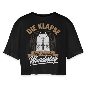 Witziges Funshirt - Die Klapse hat heute Wandertag - Frauen Oversized Cropped T-Shirt - Schwarz - Vorne - AI Model Female 172 light (172cm)
