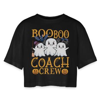 Coach Trainer uu Lustiges Trainer - Frauen Oversized Cropped T-Shirt - Schwarz - Vorne - AI Model Female 172 light (172cm)