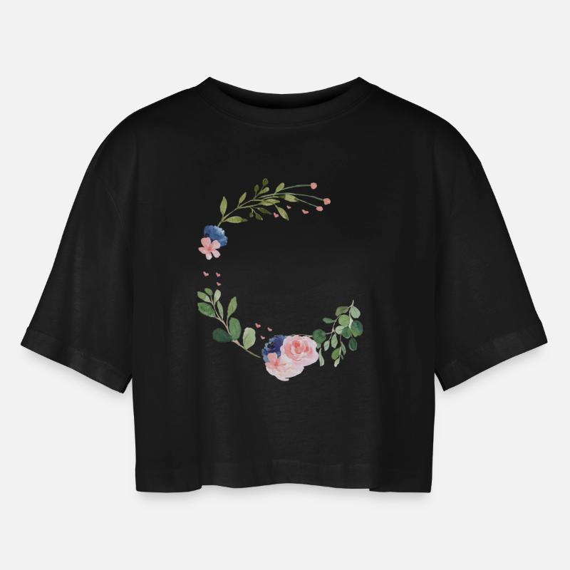 lovely_wreath_2 - Women’s Oversized Cropped T-Shirt - black