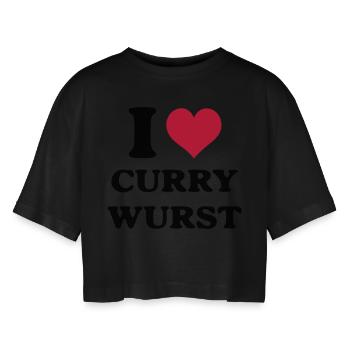 Currywurst i love - Women’s Oversized Cropped T-Shirt - black - Front - AI Model Female 172 light (172cm)