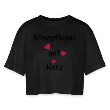 Altenpfleger mit Herz - Frauen Oversized Cropped T-Shirt - Schwarz - Vorne - AI Model Female 172 light (172cm)