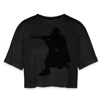 sniper - Women’s Oversized Cropped T-Shirt - black - Front - AI Model Female 172 light (172cm)