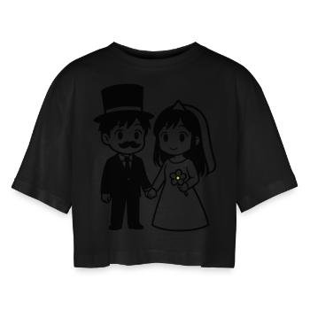 Brautpaar Ehepaar Anime - Frauen Oversized Cropped T-Shirt - Schwarz - Vorne - AI Model Female 172 light (172cm)