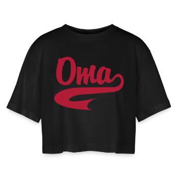 Oma - Women’s Oversized Cropped T-Shirt - black - Front - AI Model Female 172 light (172cm)