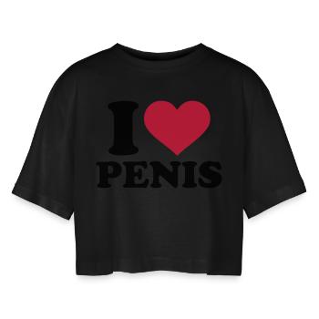 Penis - Frauen Oversized Cropped T-Shirt - Schwarz - Vorne - AI Model Female 172 light (172cm)