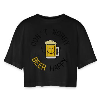 dont worry beer happy - Frauen Oversized Cropped T-Shirt - Schwarz - Vorne - AI Model Female 172 light (172cm)