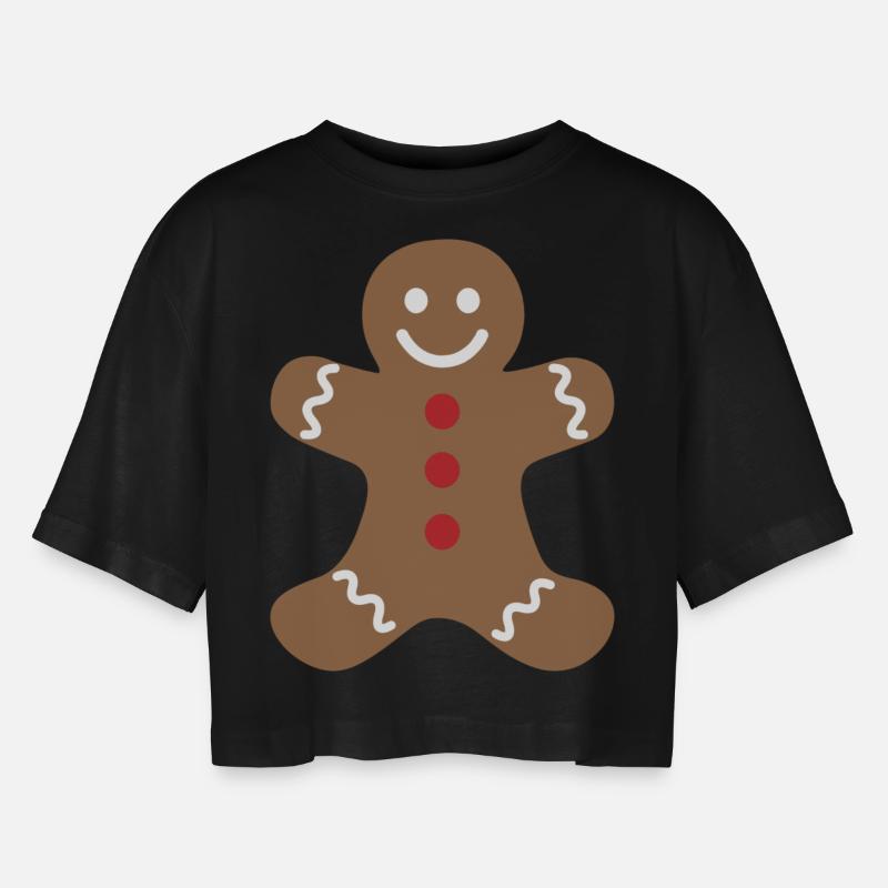 gingerbread - Women’s Oversized Cropped T-Shirt - black
