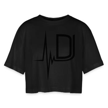 dj_pulse - Frauen Oversized Cropped T-Shirt - Schwarz - Vorne - AI Model Female 172 light (172cm)